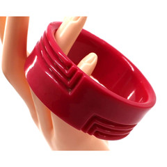 Vintage Red Acrylic Bracelet • Irregular Shape • Cuff • 1Bangle • 5″ Wide