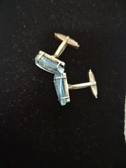 Japan Fine Silver Cufflinks Pagoda Reverse Carved Opaline Glass