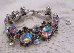 Vintage JULIANA D&E AB Headlight & Gray Rhinestone BRACELET 5 Link