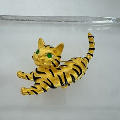 VTG Trifari Tiger Cub Ark Series Brooch Pin 1966 Green Eyed Kitten Cat Gold Tone