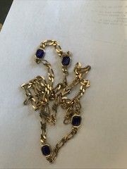 Vintage Christian Dior Long Gold Chain Necklace 32 In Lapis Glass