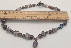 Vintage Purple Art Glass Beads Necklace Silver Pendent Choker Collar Bohemian