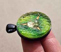 EvezBeadz Unique 1900 Antique Spiral Green Czech Pressed Glass Button Pendant
