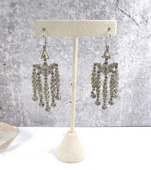 Vintage Pot Metal Clear Paste Stones Chandelier Dangle Earrings 1940s Linear