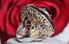 925 multi tone sterling silver ring 3.00ct plastic simulated amber sz 5.5 15.2g