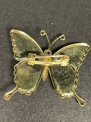 Set of 2 Butterfly Pin Brooches Gold Tone Metal Faux Pearl