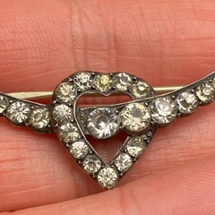 Vintage Heart Rhinestones Sterling Silver 935 Brooch Pin