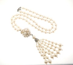 Faux Pearl Tassel Necklace Strand 5 x 24 Inch