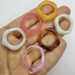 Vtg Asymmetrical Multicolor Acrylic Plastic Chunky Statement Ring Lot Size 6.5