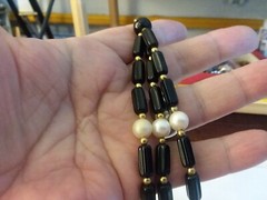 24″ Black and Faux Pearl “TM Trifari” Multiple Strand Necklace 05-01-2024