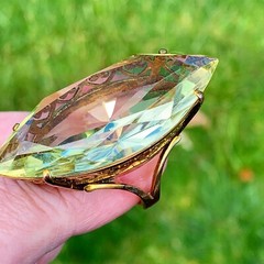 VINTAGE HUGE MASSIVE STATEMENT 10K GOLD MARQUISE LEMON GREEN QUARTZ CITRINE RING