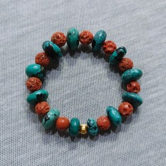 Natural Turquoise Coral Beads Bracelet Handmade Gemstone Stretch Jewelry