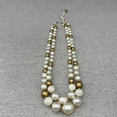 Vintage Necklace Acrylic Double Strand Gold Tone Imitation Pearl 17 Inches