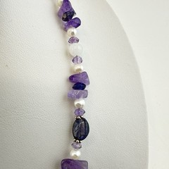 Sajen Necklace Amethyst Pearl Purple White Sterling Silver 925 Beaded Artisan
