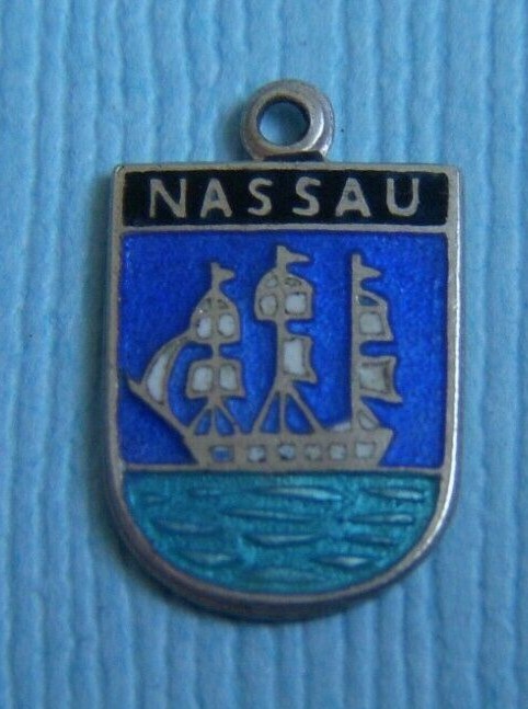 Vintage enamel Nassau Bahamas shield sterling charm