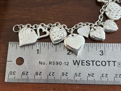 Vintage JCM Mauritius Sterling Silver Puffy Hearts Charm Bracelet 7in 22g (25-12