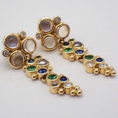 Temple St Clair Drop Earrings Moonstone Tourmaline Diamond 18K Gold