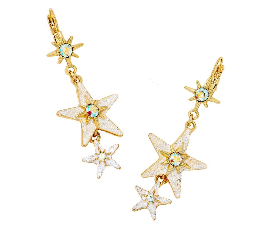 Kirks Folly Starlight Crystal Dangle Leverback Earrings goldtone