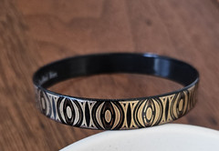 MCM STEINBOCK Austria Bangle Bracelet 24k Gold Overlay Black enamel signed