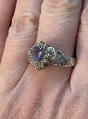 DESIGNER ADL 10K WHITE GOLD TANZANITE BAGUETTE DIAMOND CLUSTER SOLITAIRE RING
