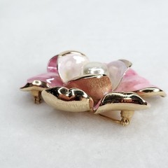 Vintage Francois Brooch Enamel Flower Pink Gold Tone 2.25″