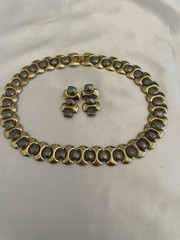 Vintage Gold & Silver Tone Choker Necklace PIERCED Matching Earrings Unbranded