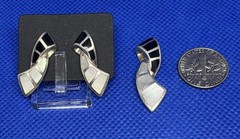 Set Pendant & Earrings 925 Sterling Silver 1970s Abalone Onyx NF Thailand