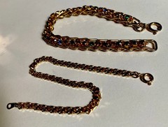 Vintage Triple Chain Prong Set Glass Gems Bracelet, Flat Bracelet Layered Set
