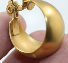Vintage gold tone Satin finish medium wide hoop Monet push back clip on earrings