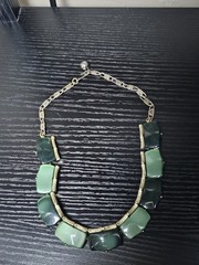 Vintage Signed Lisner Green Thermoset Panel Necklace Silver Tone Adjustable