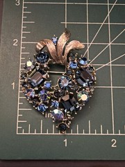 Vintage Lisner Signed Blue Aurora Borealis Rhinestone Brooch Pin