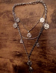 vintage silvertone coins necklace layered 1960s