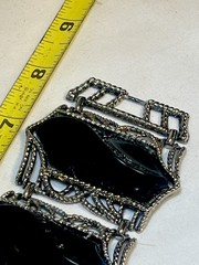 Bracelet Black Cabochon Lucite Silver Tone Link Vtg Whimsygoth Y2K Victorian