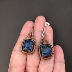 Vintage Bezalel Silver Earrings Filigree Blue Glass Jerusalem Early Production
