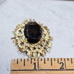 Vtg Mid Century Modern Smokey Quartz Colored Brooch Yellow Gold Plated Excellent