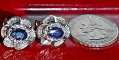 14k yellow gold earrings 3.70ct natural treated sapphire, natural diamond 8.1g