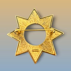 Vintage MONET Blue & Gold Enamel STAR & TRIANGLE Brooch Modernist