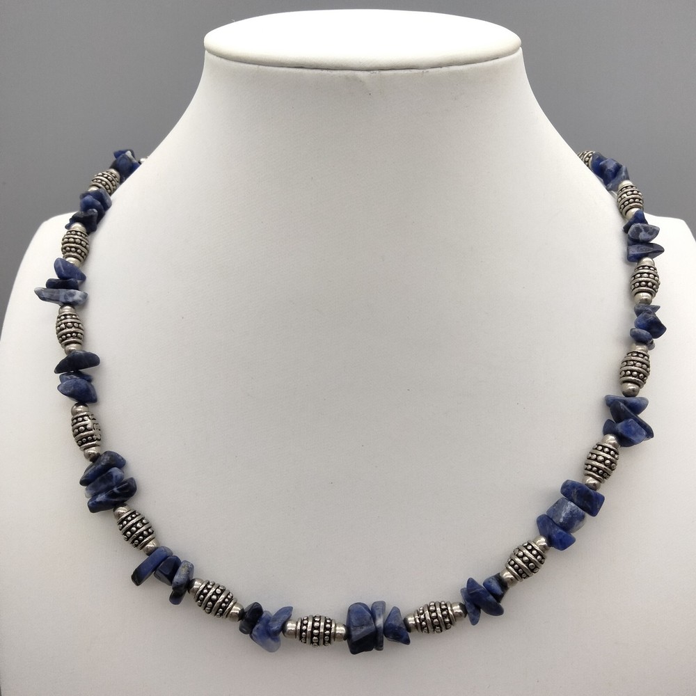 Sodalite Blue Genuine Stone Bead Necklace 18″ Vintage Estate Boho Chic Healing