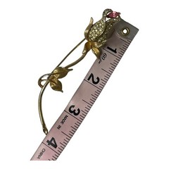 Vintage Signed FRANCOIS Long stem Rhinestone Flower Brooch Pink Gold-tone READ