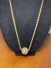 Vintage Big Gold Tone Crystal Rhinestone Ball Slide Rope Chain Necklace 28”