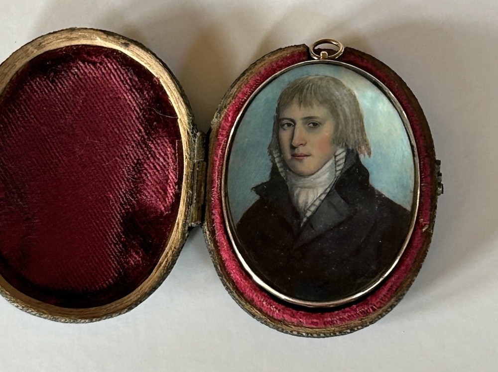 Rare Antique 1790 Georgian Portrait Miniature Locket W Original Case