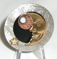 Silver Forest Brooch Mixed Metals Celestial Man in the Moon Made in Vermont