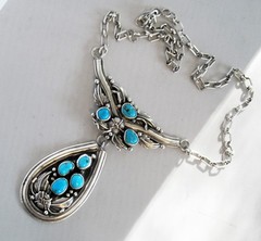 BIG CAROL FELLEY SOUTHWEST STERLING NECKLACE, 48 GRAMS, 3 1/8 x 3 INCHES PENDANT