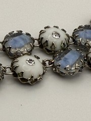 Vintage Gayle attributed bracelet blue givre milk glass rhinestone crown prongs