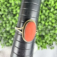 Vintage Antique? Natural Coral Cabochon 800 Silver Gold Tone Ring Size 6.75-7ish