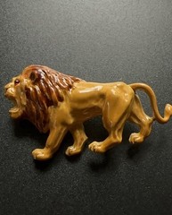 Lind Gal Lion & Tiger Brooches Lot Of 2 Orange Stripes Enamel Figural Pins Vtg