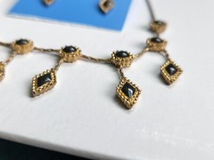 Vintage Gold Tone w/ Black Enamel Necklace & Earrings Set 16″ – 18″ Dangle
