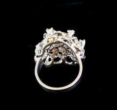 Vtg Cocktail Ring Sz 8 Brutalist 14K White Gold Plated H.G.E. Volcanic Freeform