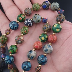 Ancient Venetian Style Mix Gabri Glass Beads Necklace 26in 10.7–13.7mm