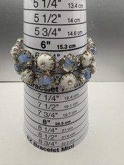 Vintage Gayle attributed bracelet blue givre milk glass rhinestone crown prongs